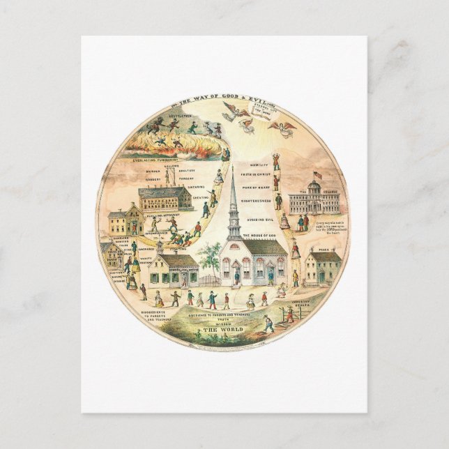 Auf dem Weg zum Guten und Bösen Himmel/Hölle Postk Postkarte (Vorderseite)