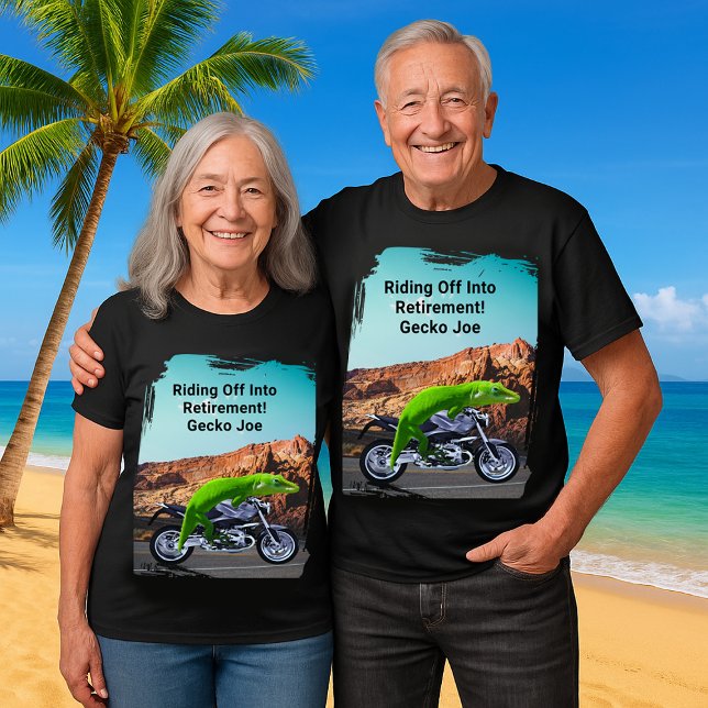 Auf dem Weg zum Renten-Custom-Gecko-Motorrad T-Shirt (Riding Off into Retirement Custom Gecko Motorcycle T-Shirt)