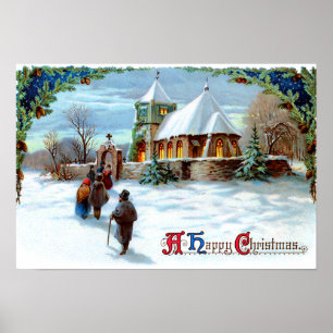 Auf dem Weg zur Kirche Evergreen Weihnachtsbaum Poster