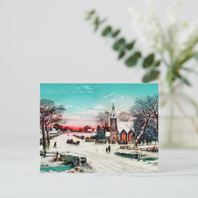 Auf dem Weg zur Kirche, Weihnachten Abend von J. H Postkarte (Stehend Vorderseite)