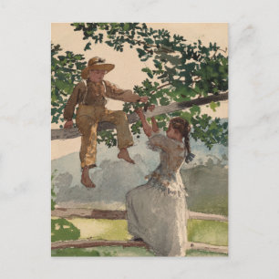 Auf dem Zaun   Winslow Homer Postkarte