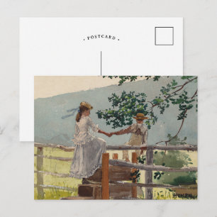 Auf dem Zauntritt Winslow Homer Postkarte