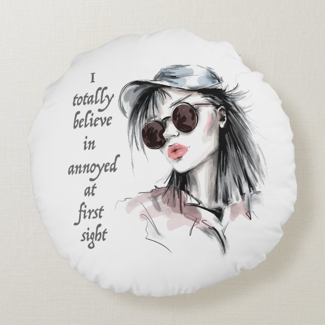 auf den ersten Blick verärgert Rundes Kissen (Rückseite)