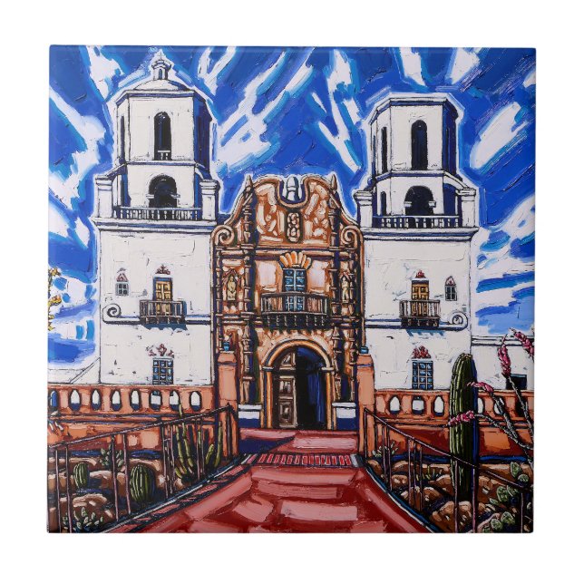 "Auf den Flügeln des Himmels, San Xavier" Tile Fliese (Vorderseite)