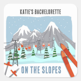 Auf den Pisten Schnee Ski Bachelorette Wochenende Quadratischer Aufkleber