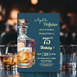 Auf den Punkt gereifter Whiskey zum 75. Geburtstag Einladung