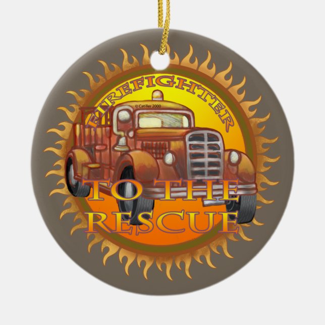 Auf den Rettungsfeuerwehrwagen Keramik Ornament (Vorne)