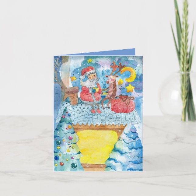 Auf der Dachterrasse geklappte Weihnachtsgrüßkarte Karte (Vorderseite)