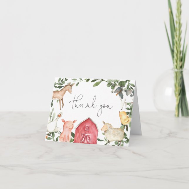 Auf der Farm Baby Dusche Dankeschön Karte (Vorderseite)