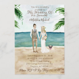 Auf der Hochzeitsfeier am Strand - mit Mops von Ha Einladung