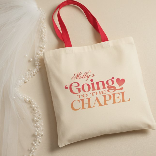 Auf der Kapelle - maßgeschneidertes Hochzeitsfest- Tragetasche (Send the bride off in style with this trendy "Going to the Chapel" design!)