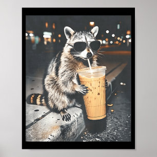 (auf der Rückseite) Waschbär trinkt Eiskaffee lust Poster