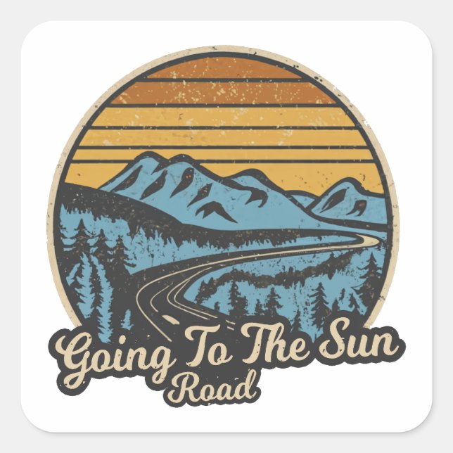 Auf der Sonnenstraße Montana Retro Quadratischer Aufkleber (Vorderseite)