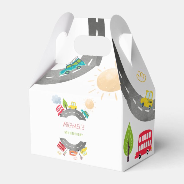 Auf der Straße glückliche Fahrzeuge Junge Geburtst Geschenkschachtel (Vorderseite)