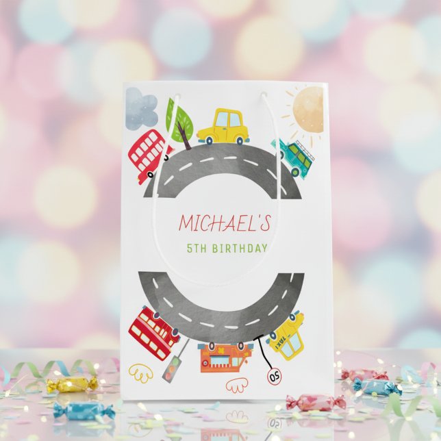 Auf der Straße glückliche Fahrzeuge Junge Geburtst Mittlere Geschenktüte (Von Creator hochgeladen)