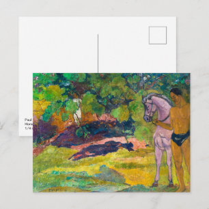 Auf der Vanille-Plantage, Mann und Pferd Gauguin Postkarte