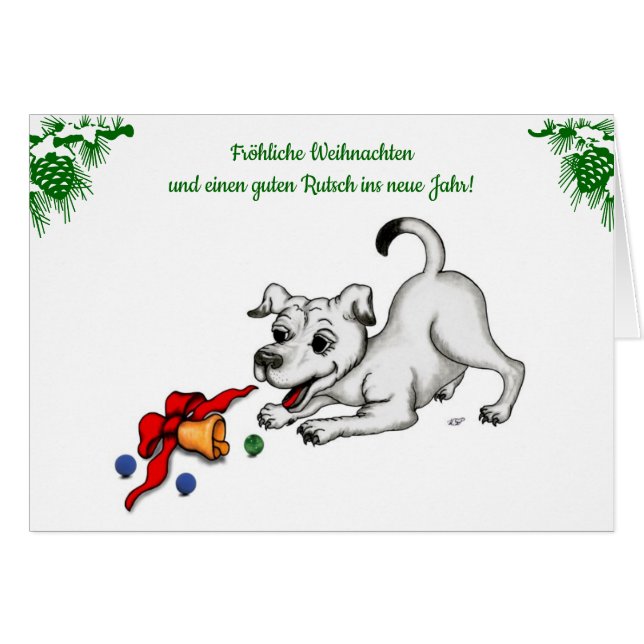 auf Deutsch Weihnachten mit Welpe Glocke und Ball (Vorderseite (Horizontal))
