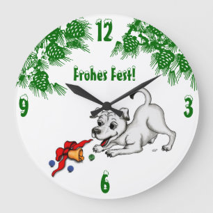 auf Deutsch Weihnachten mit Welpe Glocke und Ball Große Wanduhr