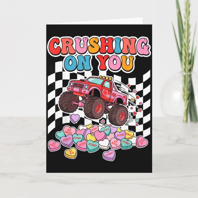 Auf dich abfahren Monster Truck Valentine Retro He Karte (Vorderseite)