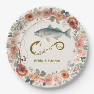 Auf dich angehakt Angelnde Hochzeit Aquarell Pappteller