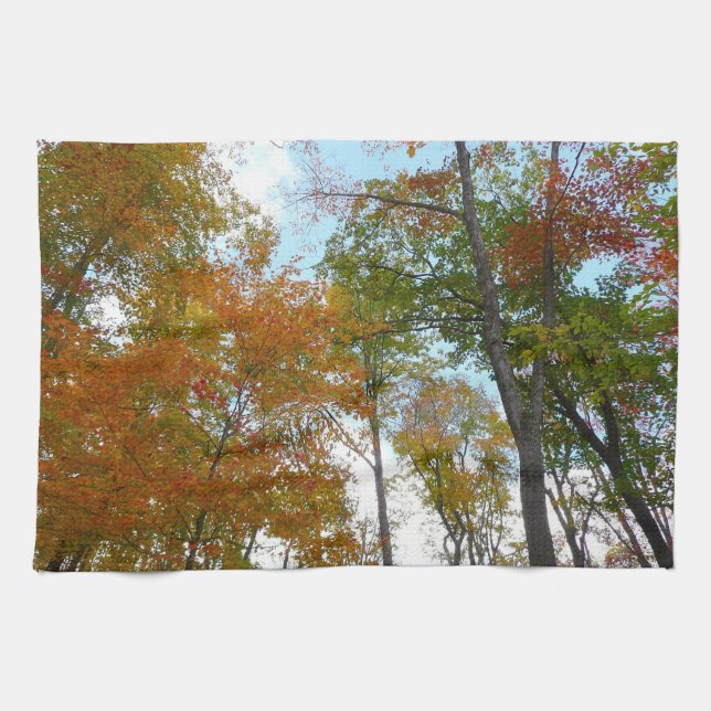 Auf die Herbstlaube schauend Ich farbige Fallfolie Geschirrtuch (Horizontal)