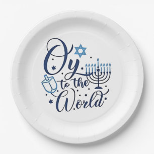Auf die Welt Hanukkah jüdischer Funny Pappteller