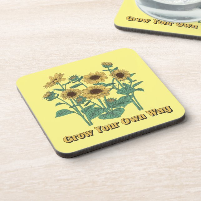 Auf eigene Art Sonnenblumen wachsen Getränkeuntersetzer (Linke Seite)