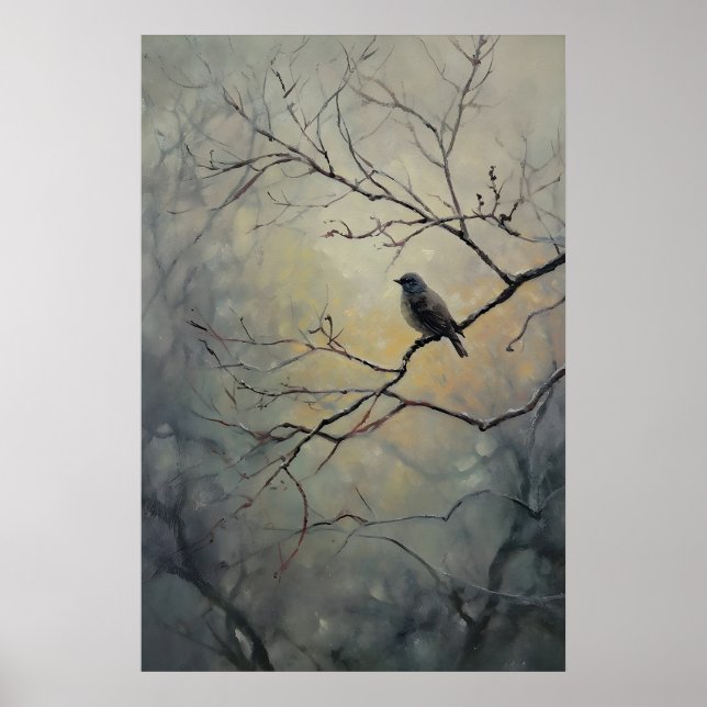 Auf einem Baum sitzender Vogel Dark Academia, Voge Poster (Vorne)
