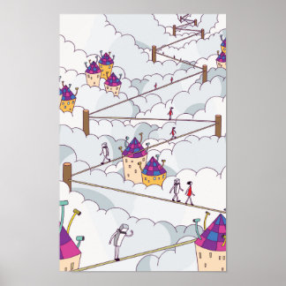 Auf einem Hochseil über den Wolken wandeln. Poster