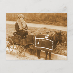 Auf geht's, Billy! Vintage-Ziegenmädchen im Wagen Postkarte