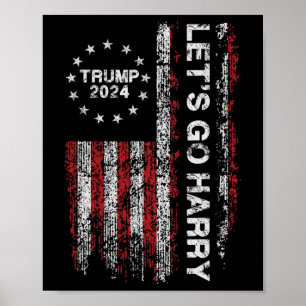 Auf geht's Harry Lustig Trump US Flagge Vintage  Poster