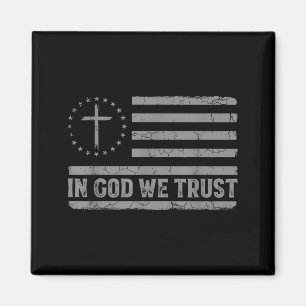 Auf Gott vertrauen wir Jesus Kreuz Usa-Flagge Reli Magnet
