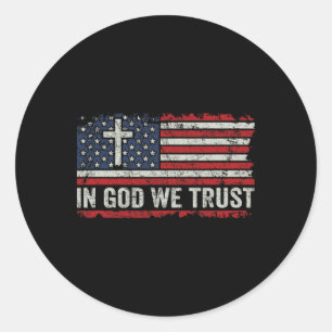 Auf Gott vertrauen wir - Vintage-USA-Flagge Kreuz Runder Aufkleber