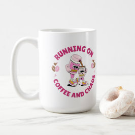Auf Kaffee und Chaos laufend Sticker Kaffeetasse
