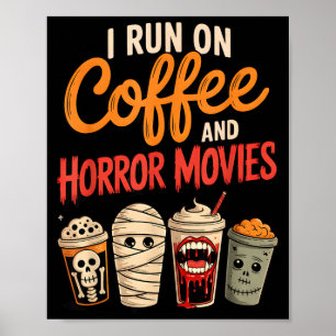 Auf Kaffee und Horrorfilmen laufendes Skelett Vamp Poster