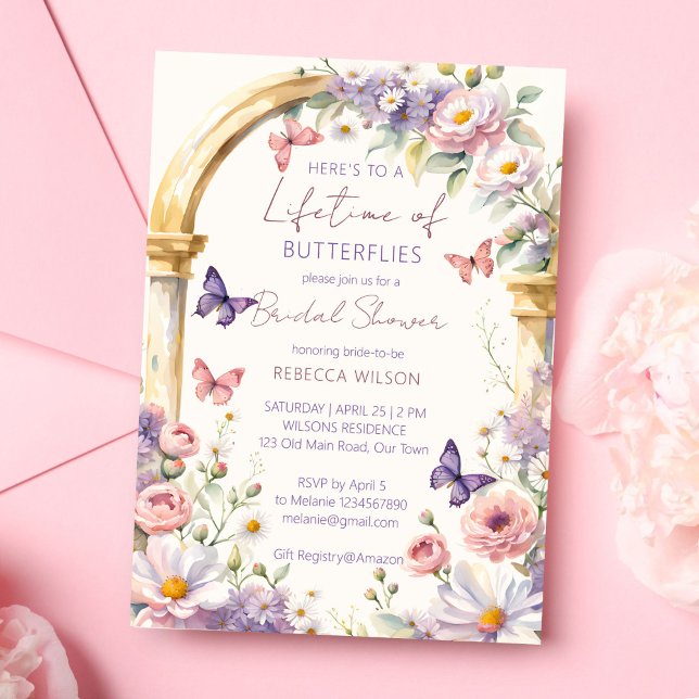 Auf Lebenszeit der Schmetterlinge Frühling Brautpa Einladung (To a lifetime of butterflies spring summer garden bridal shower invitation template digital download)