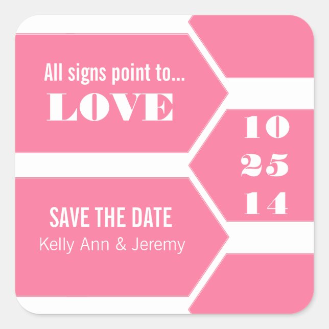 Auf Liebe zeigen Save the Date Aufkleber (Vorderseite)