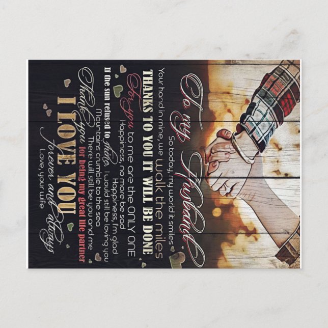 Auf mein Geschenk für den Ehemann | Schreiben an i Ankündigungspostkarte (Vorderseite)