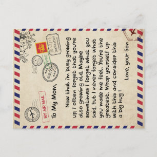 Auf mein Sohn Geschenk, Mama und Sohn, Liebe Brief Ankündigungspostkarte