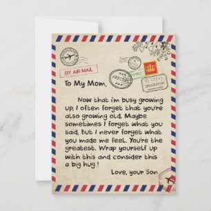 Auf mein Sohn Geschenk, Mama und Sohn, Liebe Brief Einladung