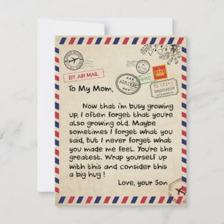 Auf mein Sohn Geschenk, Mama und Sohn, Liebe Brief Einladung