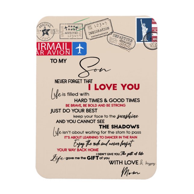 Auf mein Sohn Geschenk, Mama und Sohn, Liebe Brief Magnet (Vertikal)