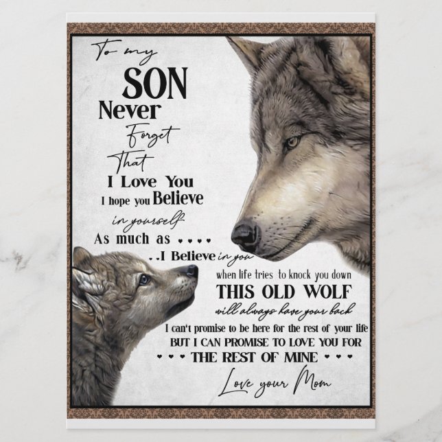 Auf mein Sohn Geschenk, Mama und Sohn, Liebe Brief Menükarte (Vorderseite)