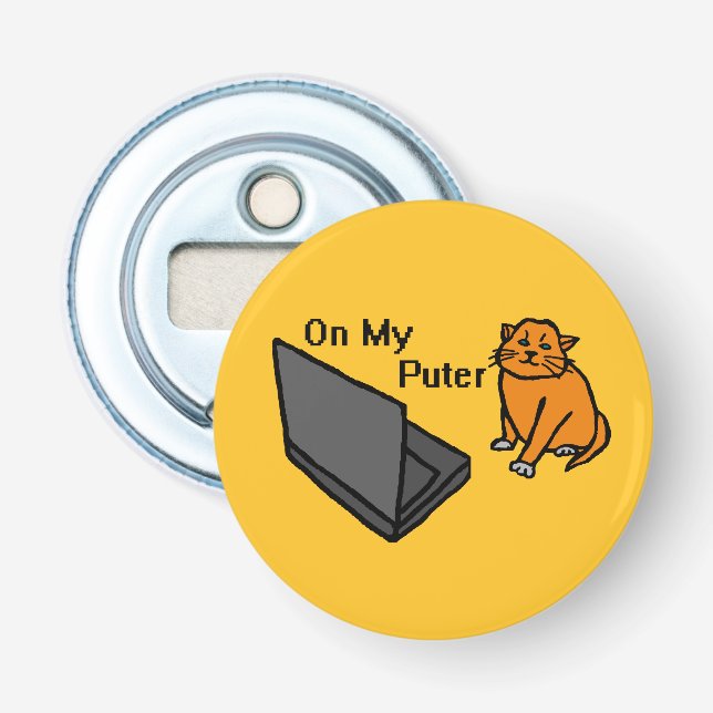 Auf meinem Computer Lustiges Computer Orange Katze Flaschenöffner (Vorderseite)