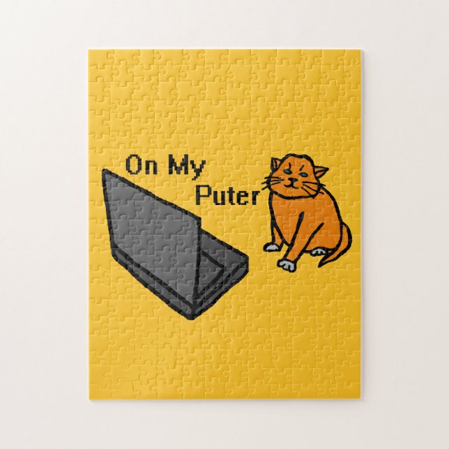 Auf meinem Computer Lustiges Computer Orange Katze Puzzle (Vertikal)