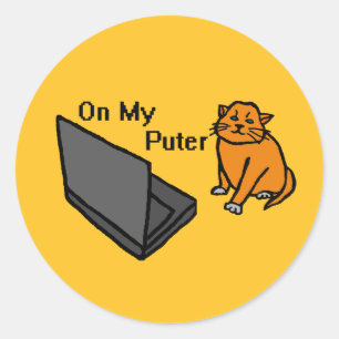 Auf meinem Computer Lustiges Orange Katze Meme Runder Aufkleber