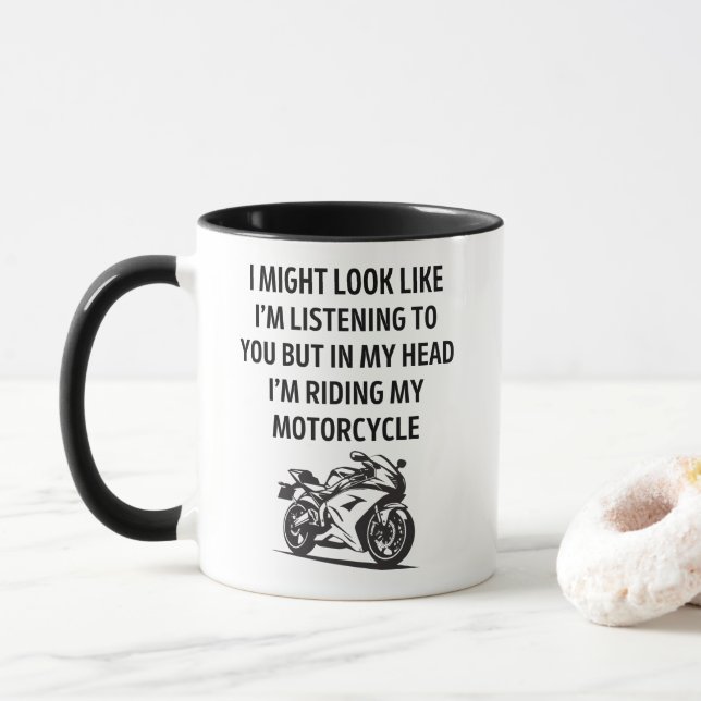Auf meinem Kopf fahre ich mit meinem Motorrad-Funn Tasse (Mit Donut)