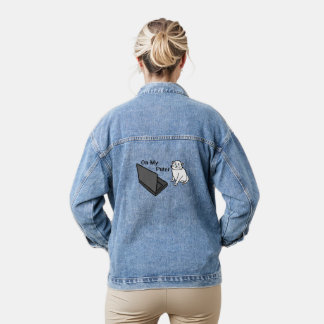 Auf meinem lustigen Computer Weiße Katzen-Meme Jeansjacke