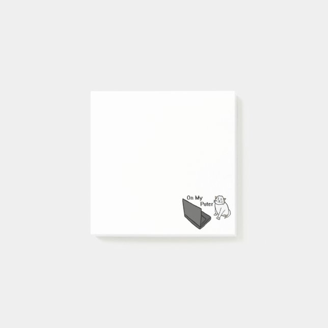 Auf meinem lustigen Computer Weiße Katzen-Meme Post-it Klebezettel (Vorderseite)