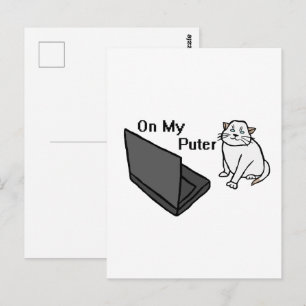 Auf meinem lustigen Computer Weiße Katzen-Meme Postkarte